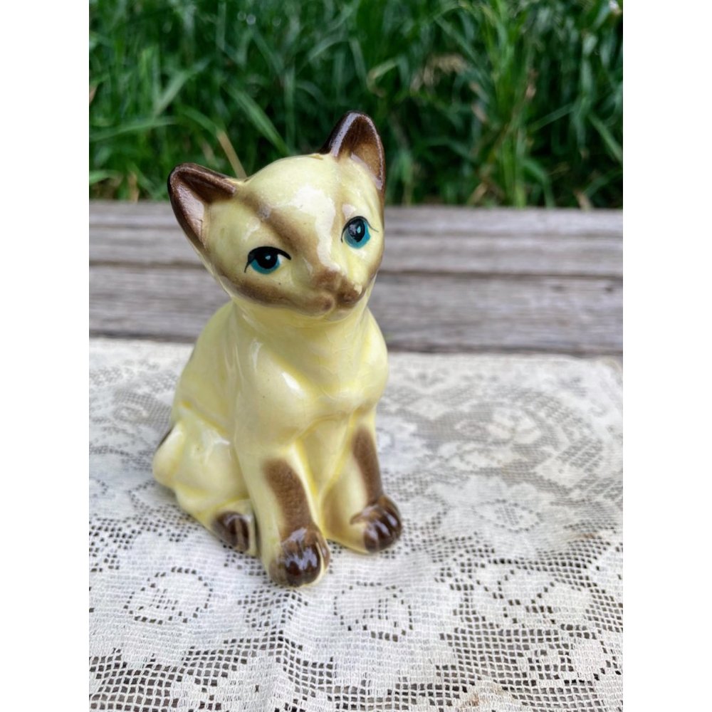 Vintage 1950s Ceramic Siamese Kitten Figurine